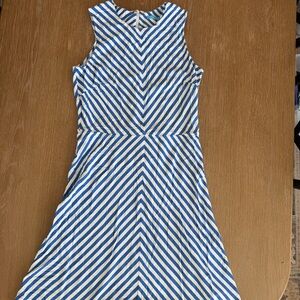 J. McLaughlin Blue & White Chevron Fit-and-Flare Dress